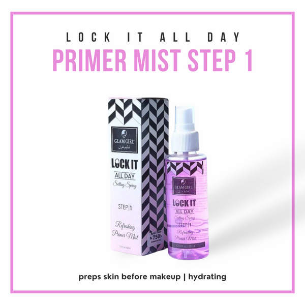 GlamGirl Lock It All Day Primer Mist Setting Spray step 1